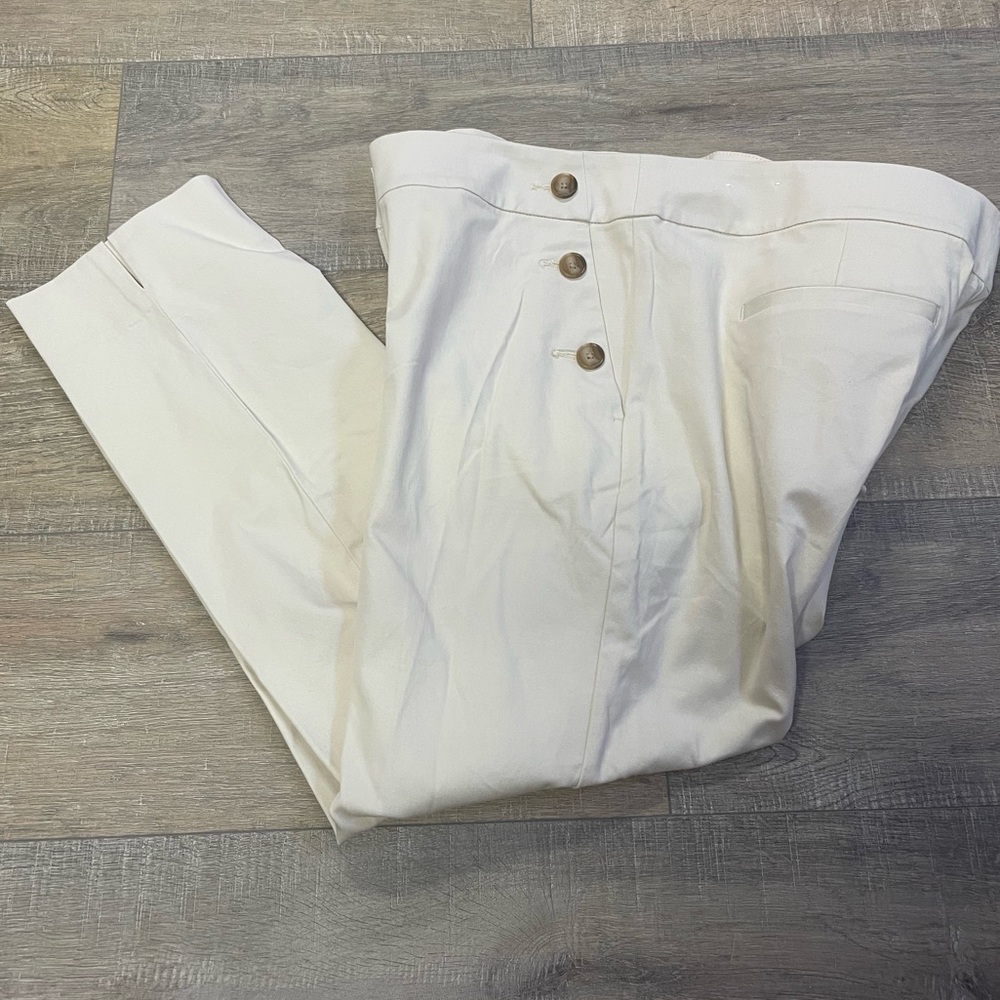 Loft Tan High-Waist Skinny Ankle Nautical Button-Front Cropped Chinos